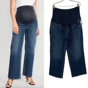 Old Navy Maternity Full Panel Wide-Leg Jeans Dark Wash Size‎ 16 Short